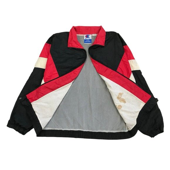 VINTAGE CHAMPION WINDBREAKER LARGE L MENS BLACK SWEATSHIRT JACKET SCRIPT LOGO - Picture 3 of 5